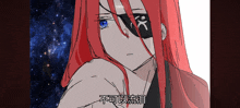 a drawing of a girl with red hair and blue eyes says 100 % in the upper right corner
