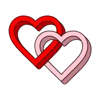 two red and pink hearts are connected together