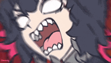 a close up of a cartoon character with her mouth open and teeth .