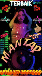 a poster for mantap apple ktv room 500 shows a woman giving a thumbs up