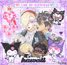 a collage of cartoon characters with the words " i love my boyfriend "