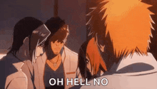 a group of anime characters are standing next to each other in a room .