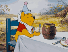 winnie the pooh eating honey excited
