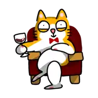 a cat sitting in a chair holding a glass of wine