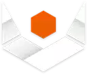an orange hexagon is sitting on top of a white triangle .