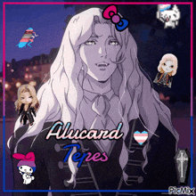 a picture of alucard tepes with a hello kitty bow on his hair