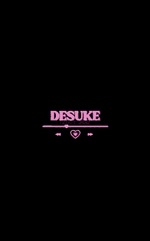 a black background with the words `` desuke love you '' and a pink heart .