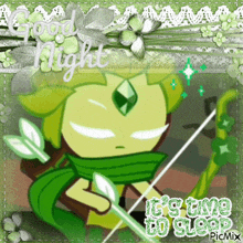a picture of a cookie with a bow and arrow says good night and it 's time to sleep