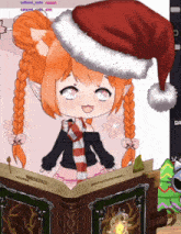 a drawing of a girl wearing a santa hat and scarf