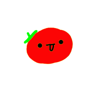 a drawing of a tomato with a green stem and the letter t on its face