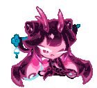 a cartoon character with purple hair and horns is laying down .