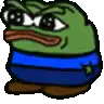 a pixel art drawing of a green frog wearing sunglasses and a blue shirt .
