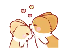 a cartoon of two dogs kissing with hearts floating in the air
