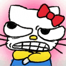 a drawing of a hello kitty with a red bow on her head
