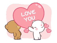 a couple of teddy bears standing next to each other holding a heart that says love you .