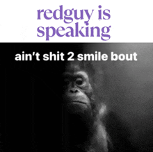 a picture of a gorilla with the words redguy is speaking ain 't shit 2 smile bout