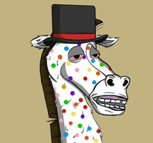 a cartoon of a horse wearing a top hat with polka dots on it