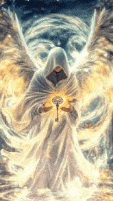 a painting of an angel holding a key in his hands