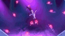 a cartoon character is flying through the air while holding a sword