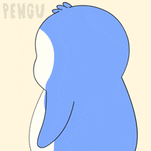 a blue and white penguin with the word pengu on the bottom right