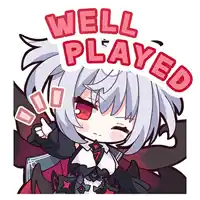 a sticker of a girl giving a thumbs up with the words well played behind her