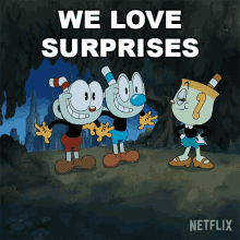 We Love Surprises Cuphead GIF - We Love Surprises Cuphead Mugman GIFs
