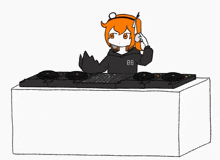 a cartoon drawing of a girl playing a dj set with the number 88 on her hoodie