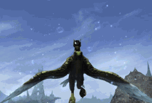 a bird with wings is flying in the air