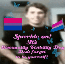 a poster for bisexuality visibility day with a blurry picture of a man