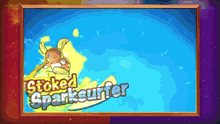 a picture of a cartoon character with the words stoked sparksurfer above it