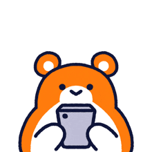 a cartoon bear holding a cell phone in its paws