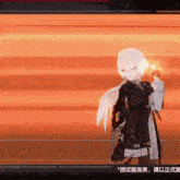 a girl in a black coat is holding a torch in her hand .