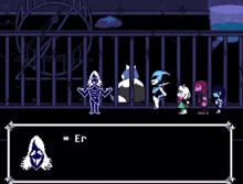 a video game character says " left my puzzle on " while standing in front of a fence .