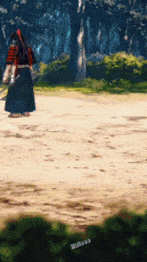 a samurai holding a sword in a video game with the word release visible