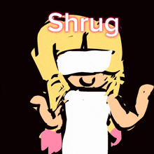 a cartoon drawing of a girl with the word shrug above her