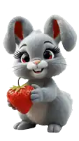 a cartoon bunny is holding a strawberry in its hands