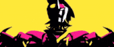 a silhouette of a person wearing a hat and a tie on a yellow and pink background .