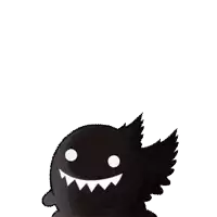 a cartoon drawing of a black object with a white face on it