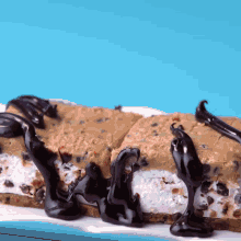 a cookie dough bar with chocolate icing on it