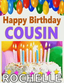 happy birthday cousin cake candles balloons