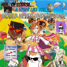 a picture of a video game with the words ' heh of course a loser like you would never understand ' on it