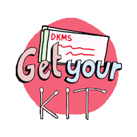 a logo for dkms get your kit with a pink circle