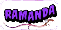 a purple and black logo for ramanda with a dragon in the background