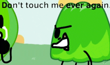 a cartoon character with the words " don 't touch me ever again " on the bottom