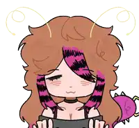 a cartoon drawing of a girl with pink hair and a butterfly tail