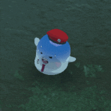a cartoon character is wearing a red hat