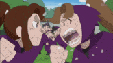 a group of cartoon characters are fighting with the letters nhk e on the bottom