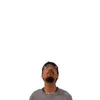 a man with glasses and a beard is looking up at the number 24