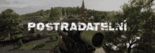 a person holding a sniper rifle with the word postradatelni written on the bottom