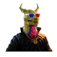 a cartoon character with horns and a gold dollar sign around his neck